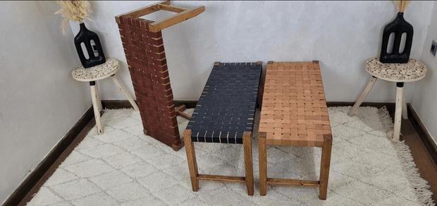 Handmade Woven Leather Bench