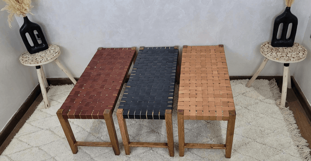 Handmade Woven Leather Bench